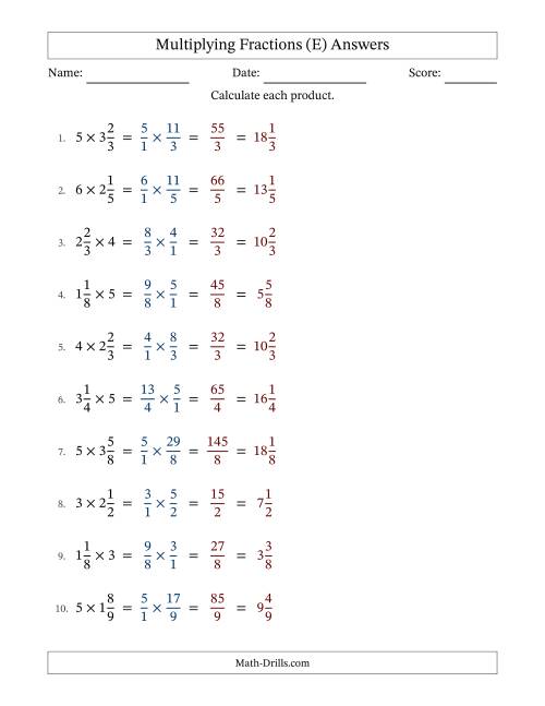 The Multiplying Mixed Fractions and Whole Numbers with No Simplifying (E) Math Worksheet Page 2