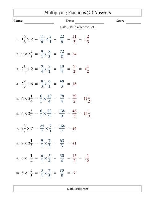 The Multiplying Mixed Fractions and Whole Numbers with All Simplifying (C) Math Worksheet Page 2