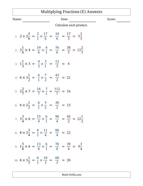 The Multiplying Mixed Fractions and Whole Numbers with All Simplifying (E) Math Worksheet Page 2