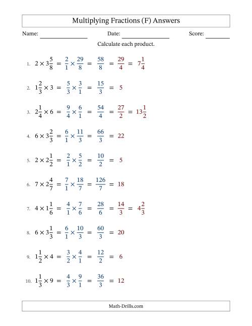 The Multiplying Mixed Fractions and Whole Numbers with All Simplifying (F) Math Worksheet Page 2