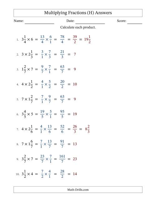The Multiplying Mixed Fractions and Whole Numbers with All Simplifying (H) Math Worksheet Page 2