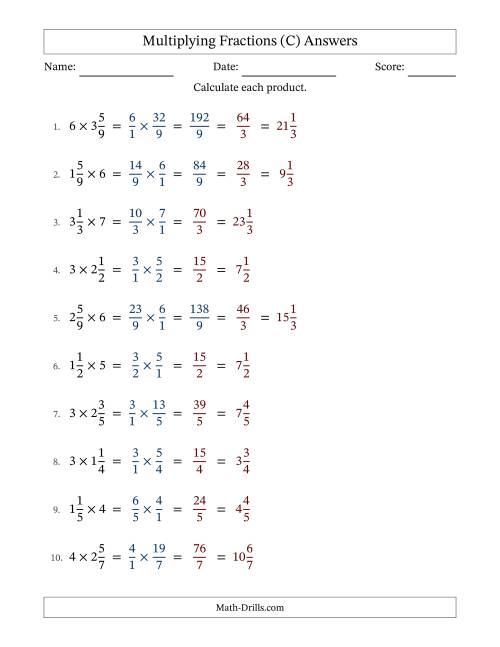 The Multiplying Mixed Fractions and Whole Numbers with Some Simplifying (C) Math Worksheet Page 2