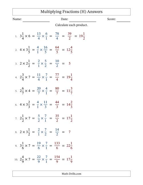 The Multiplying Mixed Fractions and Whole Numbers with Some Simplifying (H) Math Worksheet Page 2