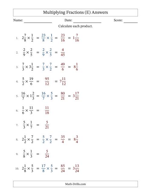 The Multiplying Proper, Improper and Mixed Fractions with No Simplification (E) Math Worksheet Page 2