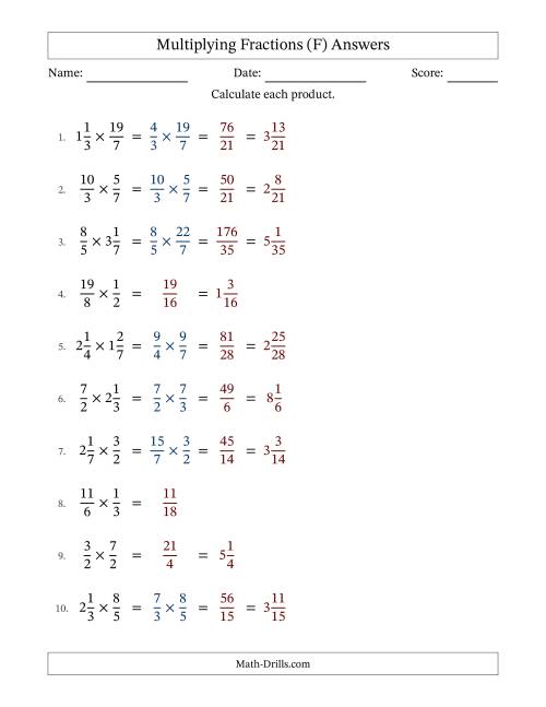 The Multiplying Proper, Improper and Mixed Fractions with No Simplification (F) Math Worksheet Page 2