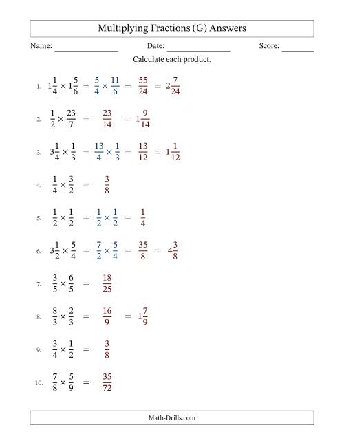 The Multiplying Proper, Improper and Mixed Fractions with No Simplification (G) Math Worksheet Page 2