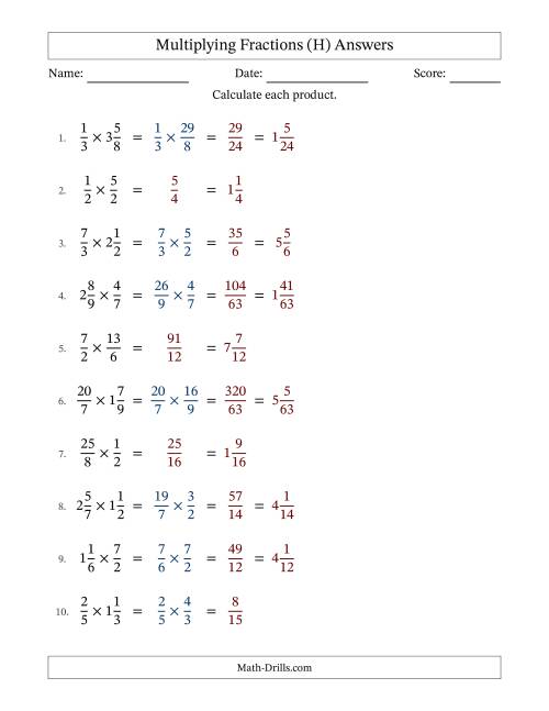 The Multiplying Proper, Improper and Mixed Fractions with No Simplification (H) Math Worksheet Page 2
