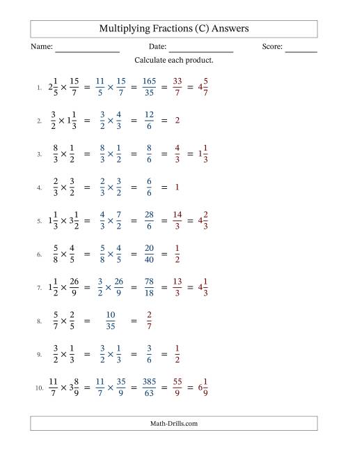 The Multiplying Proper, Improper and Mixed Fractions with All Simplification (C) Math Worksheet Page 2