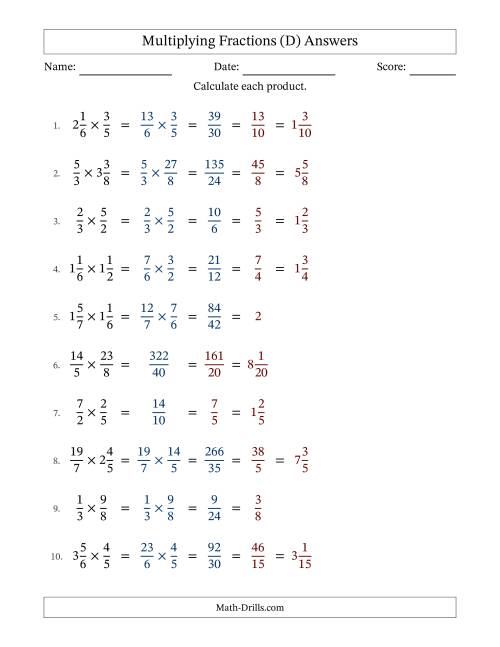The Multiplying Proper, Improper and Mixed Fractions with All Simplification (D) Math Worksheet Page 2