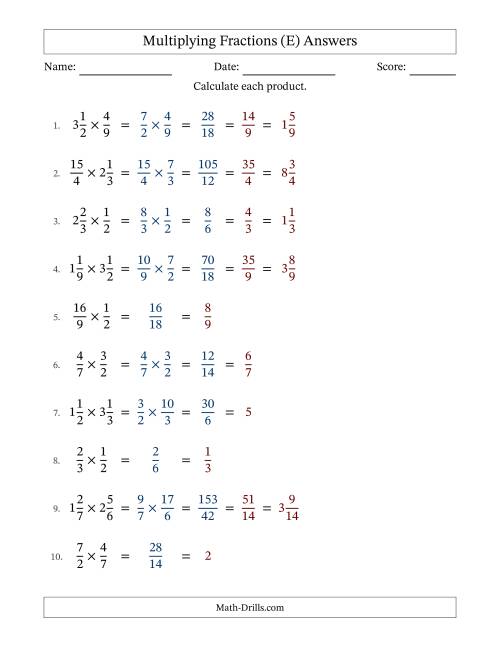 The Multiplying Proper, Improper and Mixed Fractions with All Simplification (E) Math Worksheet Page 2