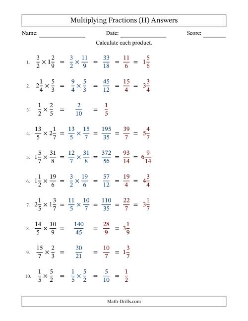 The Multiplying Proper, Improper and Mixed Fractions with All Simplification (H) Math Worksheet Page 2