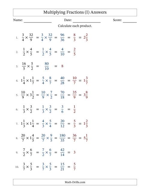 The Multiplying Proper, Improper and Mixed Fractions with All Simplification (I) Math Worksheet Page 2