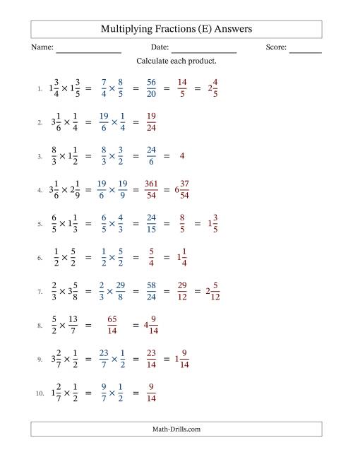The Multiplying Proper, Improper and Mixed Fractions with Some Simplification (E) Math Worksheet Page 2