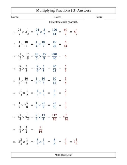 The Multiplying Proper, Improper and Mixed Fractions with Some Simplification (G) Math Worksheet Page 2
