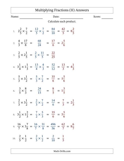 The Multiplying Proper, Improper and Mixed Fractions with Some Simplification (H) Math Worksheet Page 2