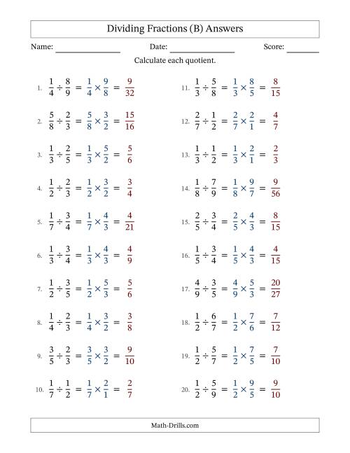 The Dividing Two Proper Fractions with No Simplification (B) Math Worksheet Page 2