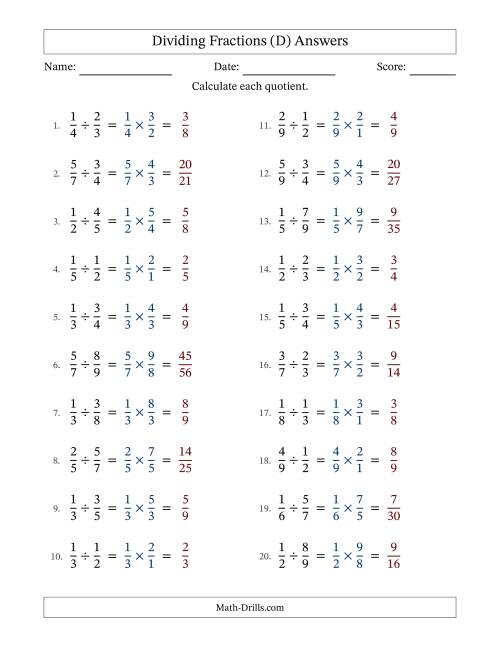 The Dividing Two Proper Fractions with No Simplification (D) Math Worksheet Page 2