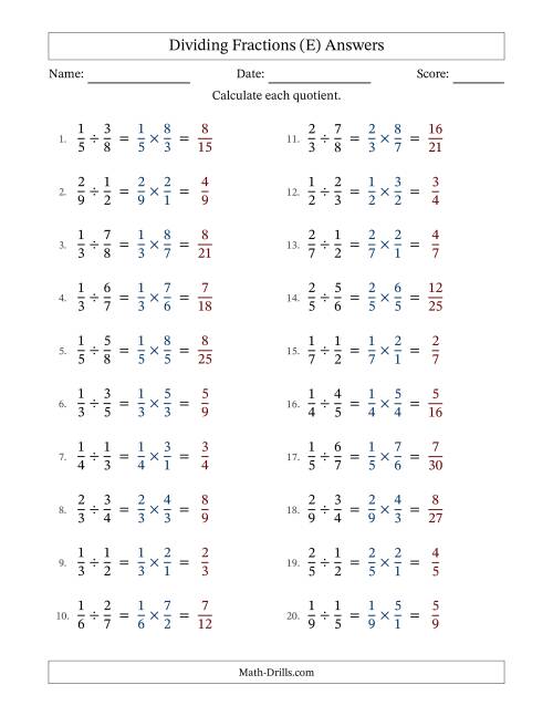 The Dividing Two Proper Fractions with No Simplification (E) Math Worksheet Page 2