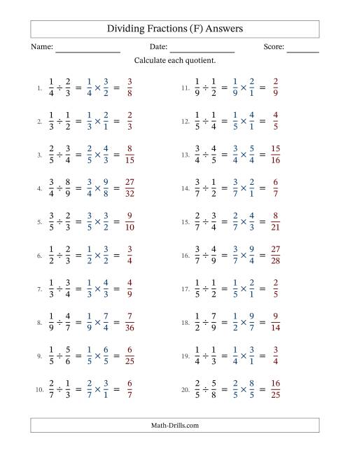 The Dividing Two Proper Fractions with No Simplification (F) Math Worksheet Page 2