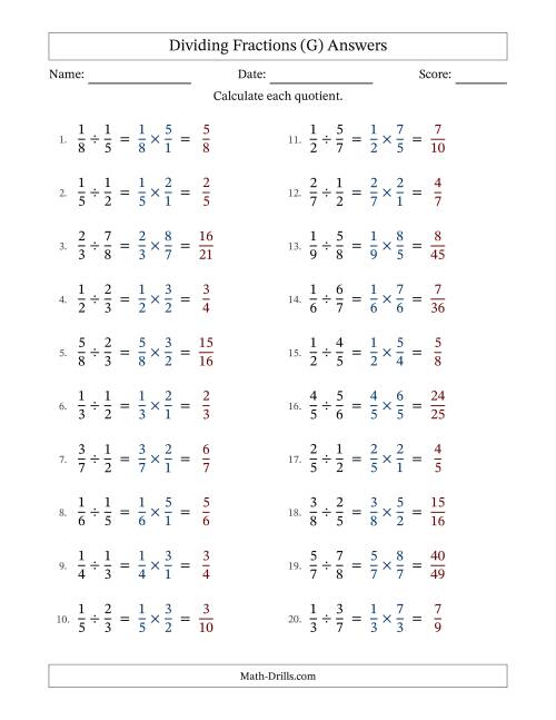 The Dividing Two Proper Fractions with No Simplification (G) Math Worksheet Page 2