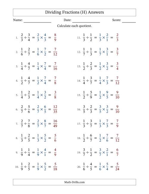 The Dividing Two Proper Fractions with No Simplification (H) Math Worksheet Page 2