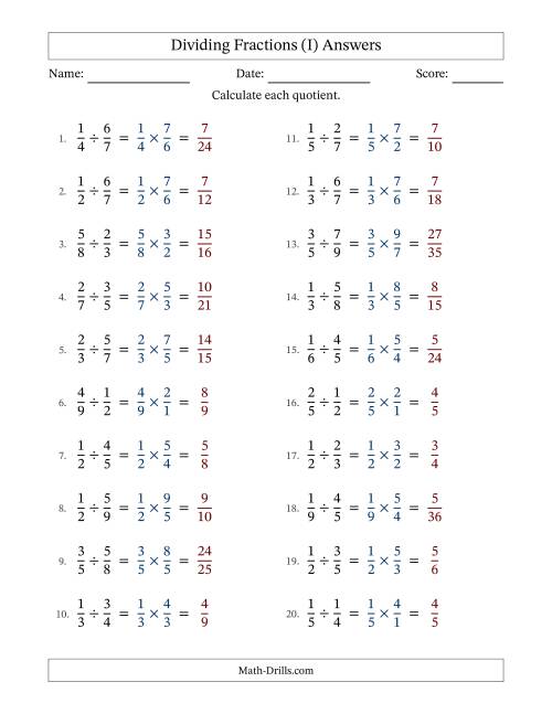 The Dividing Two Proper Fractions with No Simplification (I) Math Worksheet Page 2