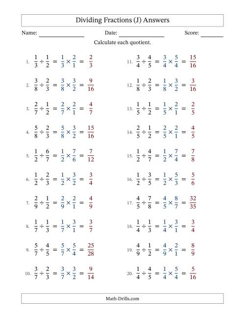 The Dividing Two Proper Fractions with No Simplification (J) Math Worksheet Page 2