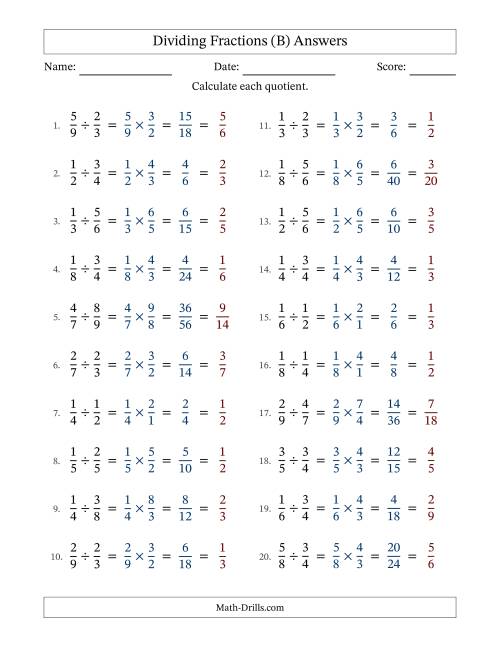 The Dividing Two Proper Fractions with All Simplification (B) Math Worksheet Page 2