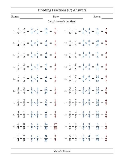 The Dividing Two Proper Fractions with All Simplification (C) Math Worksheet Page 2