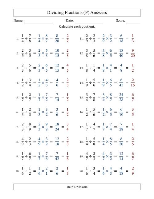 The Dividing Two Proper Fractions with All Simplification (F) Math Worksheet Page 2