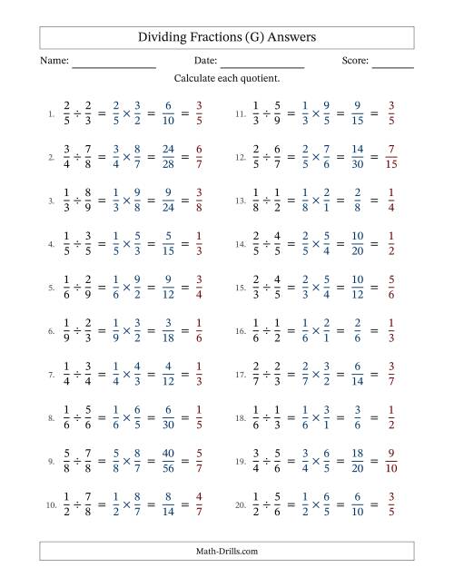 The Dividing Two Proper Fractions with All Simplification (G) Math Worksheet Page 2
