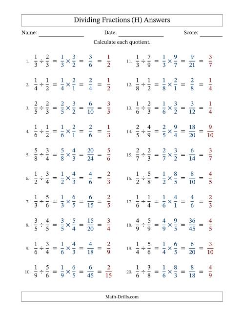 The Dividing Two Proper Fractions with All Simplification (H) Math Worksheet Page 2