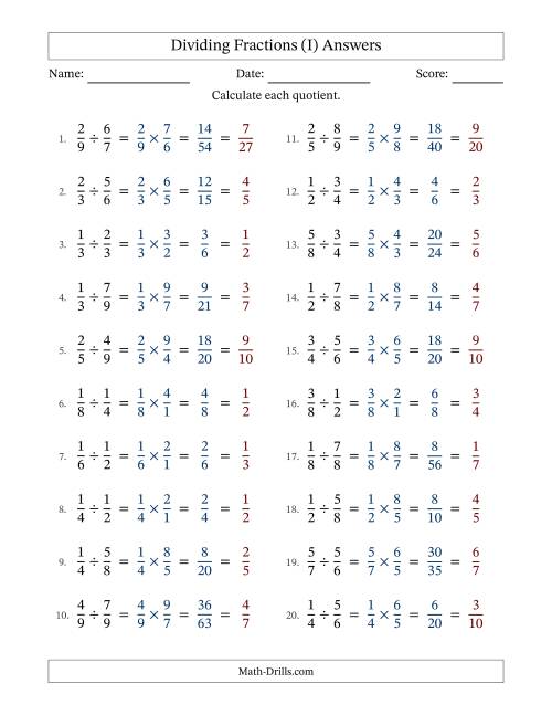 The Dividing Two Proper Fractions with All Simplification (I) Math Worksheet Page 2