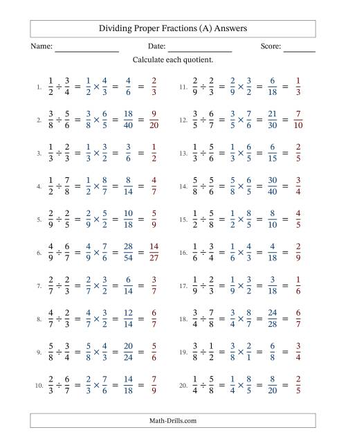 The Dividing Two Proper Fractions with All Simplifying (All) Math Worksheet Page 2