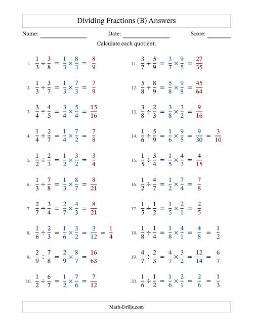 The Dividing Two Proper Fractions with Some Simplification (B) Math Worksheet Page 2