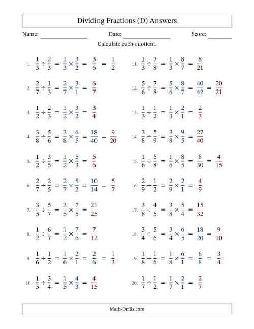 The Dividing Two Proper Fractions with Some Simplification (D) Math Worksheet Page 2
