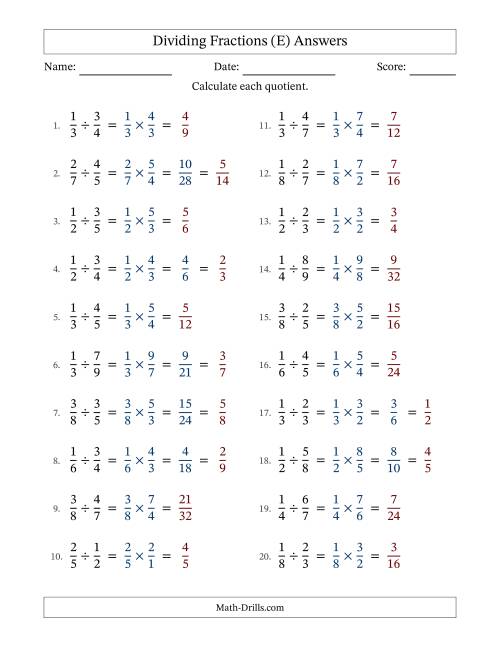 The Dividing Two Proper Fractions with Some Simplification (E) Math Worksheet Page 2
