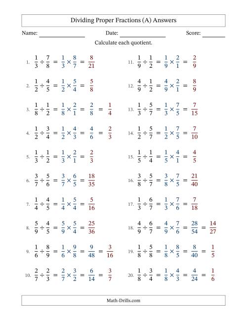 The Dividing Two Proper Fractions with Some Simplifying (All) Math Worksheet Page 2