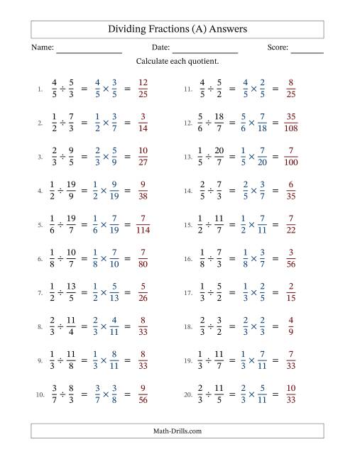 The Dividing Proper and Improper Fractions with No Simplifying (A) Math Worksheet Page 2
