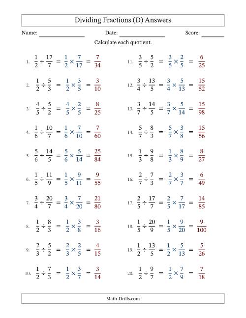 The Dividing Proper and Improper Fractions with No Simplification (D) Math Worksheet Page 2