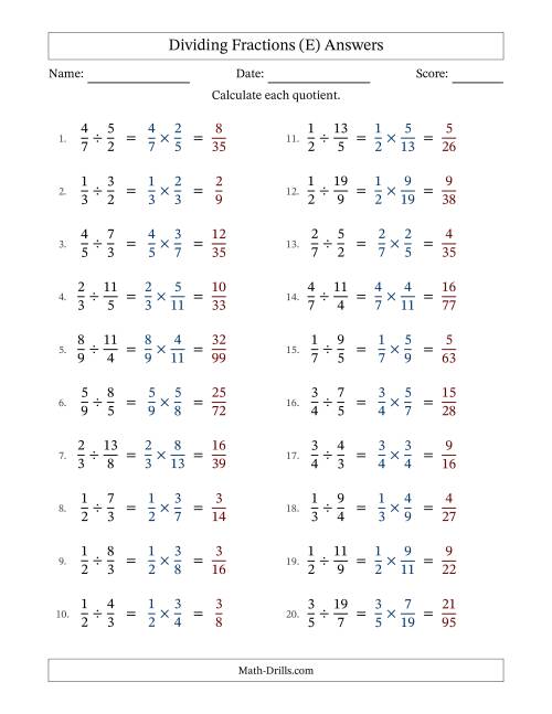 The Dividing Proper and Improper Fractions with No Simplification (E) Math Worksheet Page 2