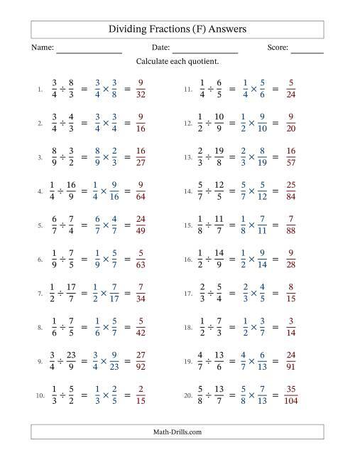 The Dividing Proper and Improper Fractions with No Simplification (F) Math Worksheet Page 2