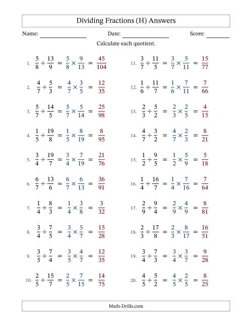 The Dividing Proper and Improper Fractions with No Simplification (H) Math Worksheet Page 2