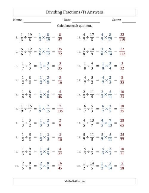 The Dividing Proper and Improper Fractions with No Simplification (I) Math Worksheet Page 2