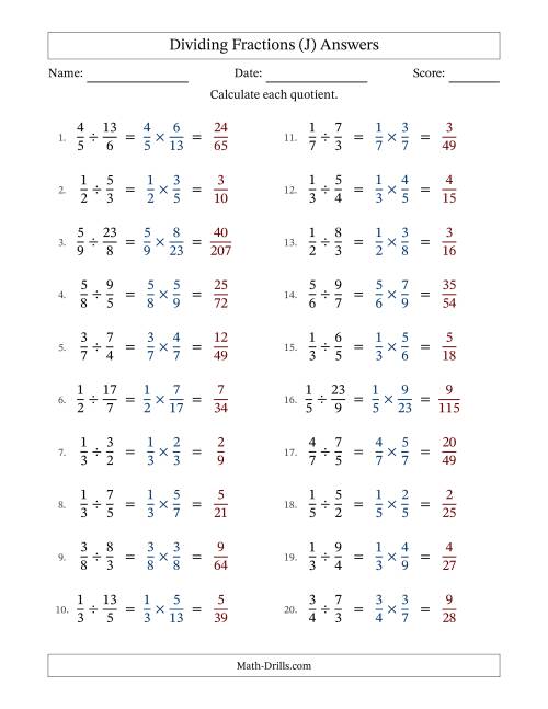 The Dividing Proper and Improper Fractions with No Simplification (J) Math Worksheet Page 2