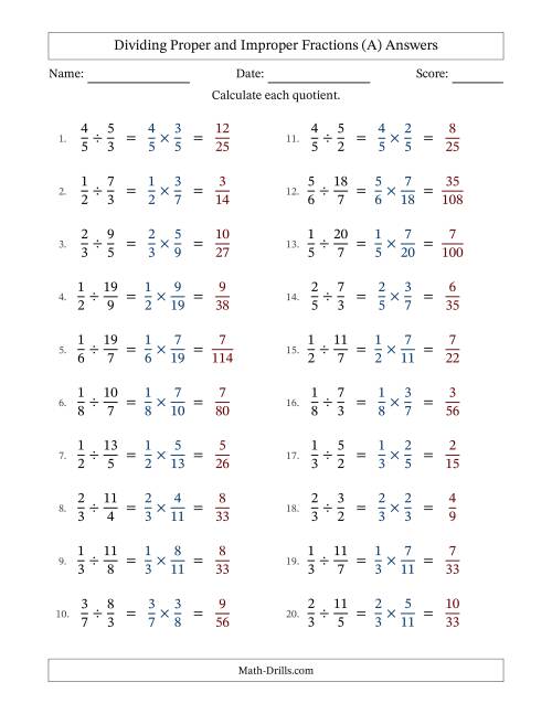 The Dividing Proper and Improper Fractions with No Simplifying (All) Math Worksheet Page 2