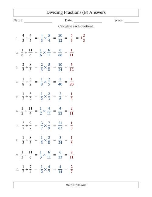 The Dividing Proper and Improper Fractions with All Simplification (B) Math Worksheet Page 2