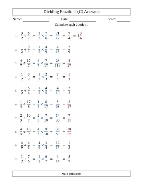The Dividing Proper and Improper Fractions with All Simplification (C) Math Worksheet Page 2