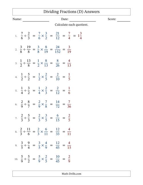 The Dividing Proper and Improper Fractions with All Simplification (D) Math Worksheet Page 2