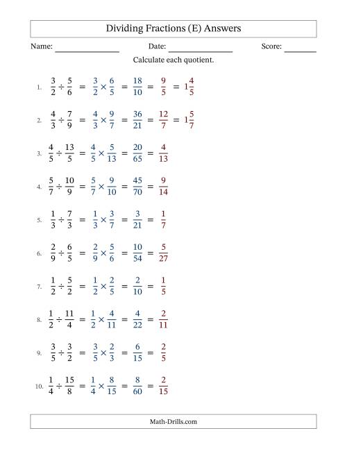 The Dividing Proper and Improper Fractions with All Simplification (E) Math Worksheet Page 2
